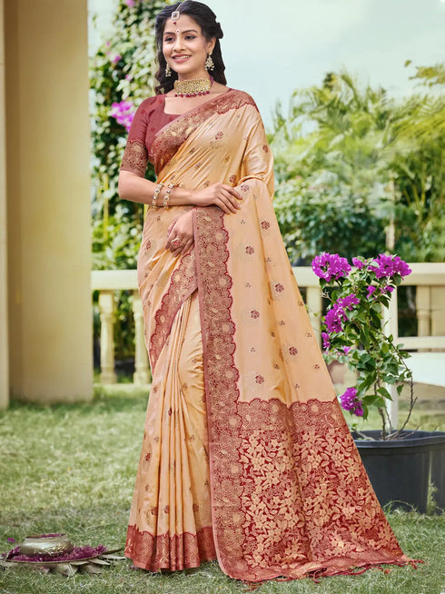 Deeva Sarees Peach Banarasi Silk Saree